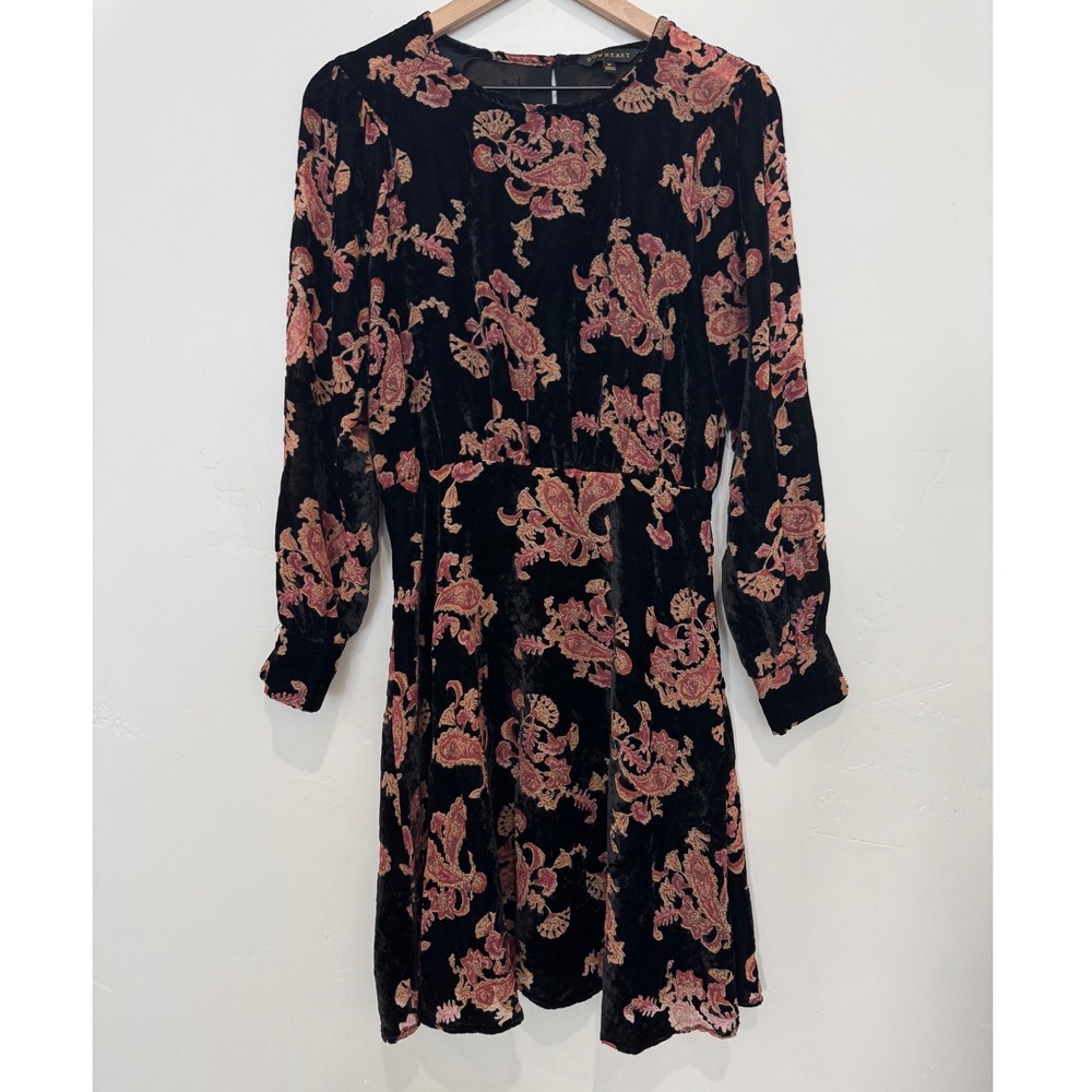 Downeast Black Paisley Floral Velvet Burnout Dress Whimsigoth Fall Holiday M